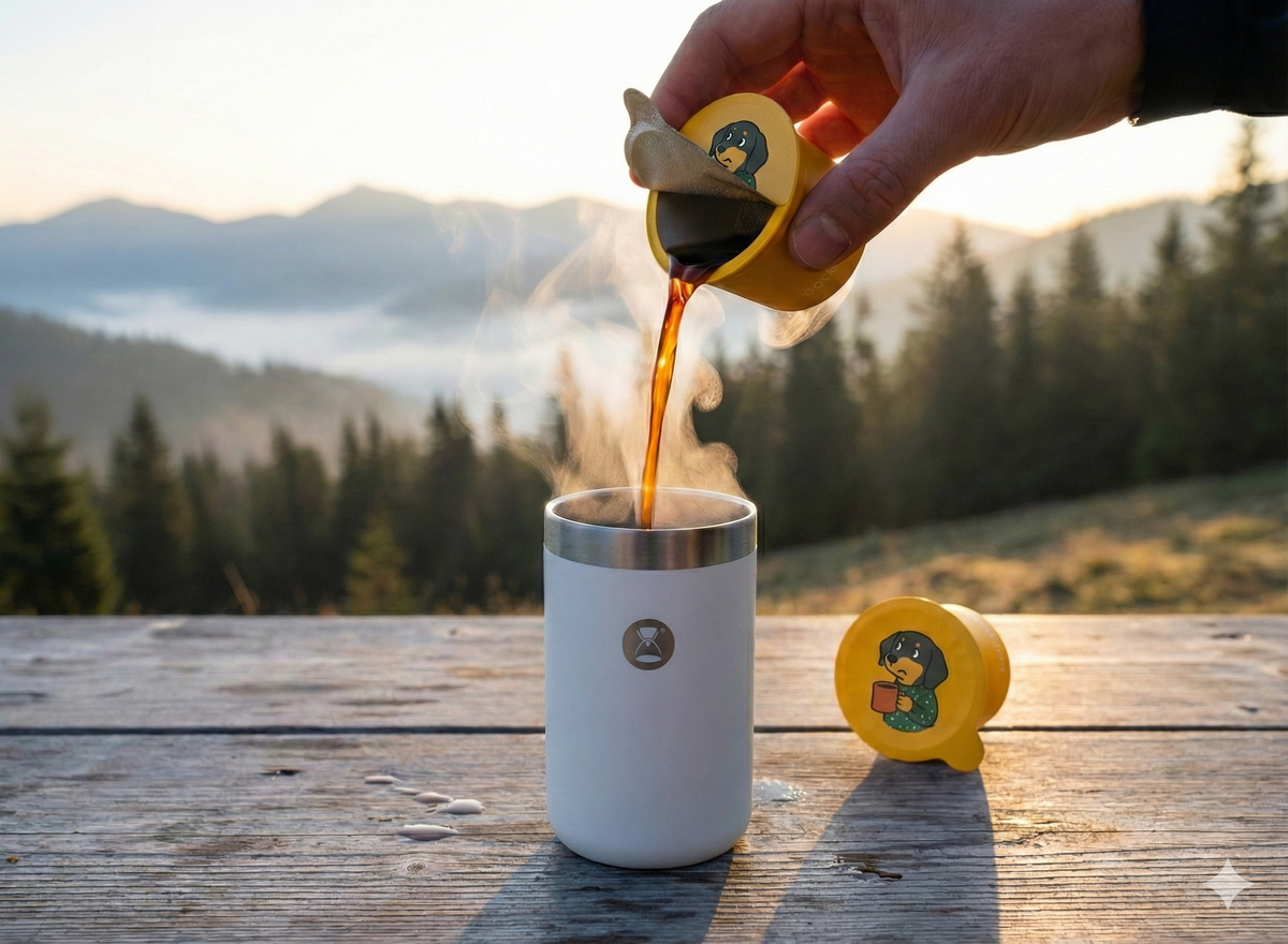 Gros plan d'un cube de café se dissolvant dans l'eau en formant des stries semblables à celles d'un espresso. 