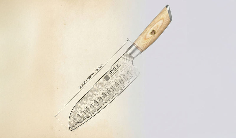 Schematický nákres nože Santoku